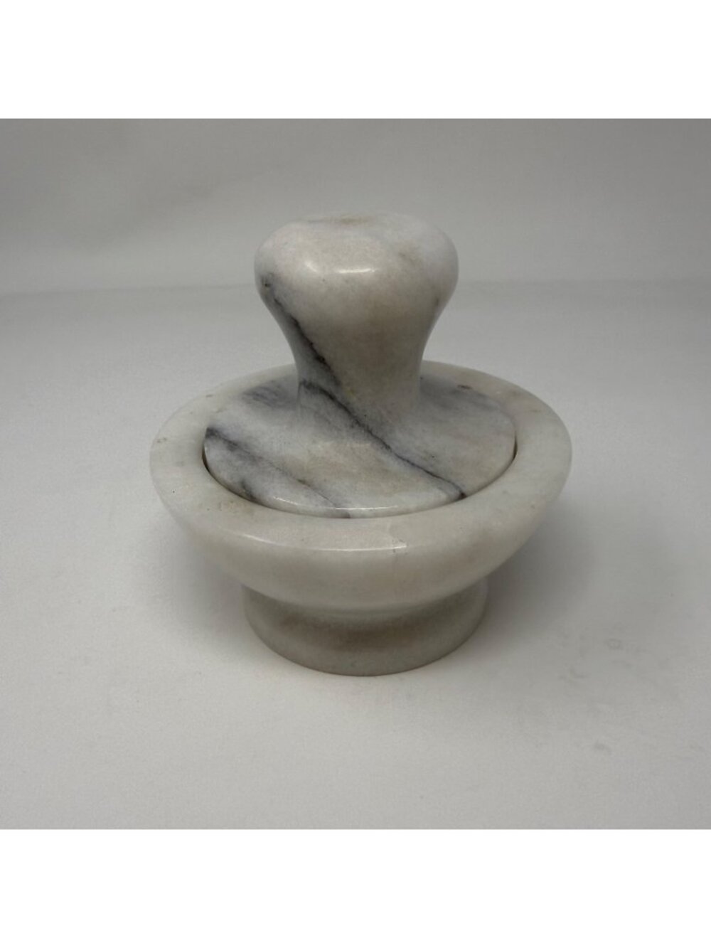 Vintage Mortar & Pestle Mushroom Shape White/Black Marble 4"